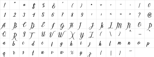 Callisa Script Regular  glyph index