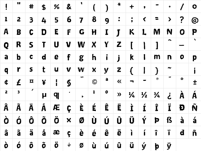 Coventry ITC Std Heavy  glyph index