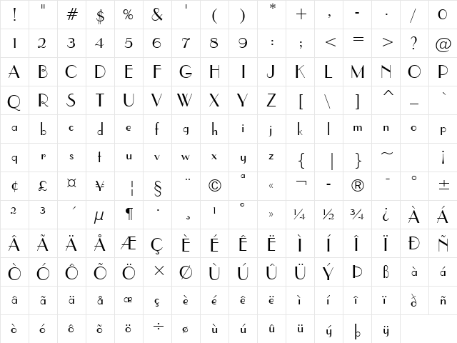 Parisian Regular  glyph index