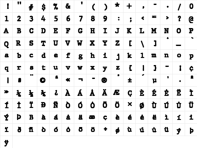JMH Typewriter mono Black Regular  glyph index