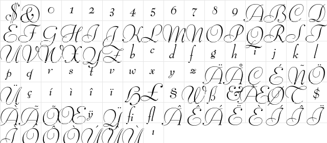 Bernhard Modern Italic Swash  glyph index