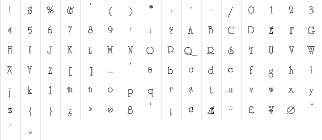 University-Thin Hollow Regular  glyph index