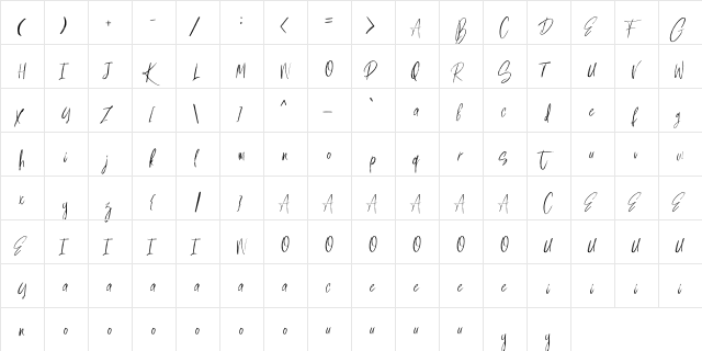 Milles handwriting Demo Regular  glyph index