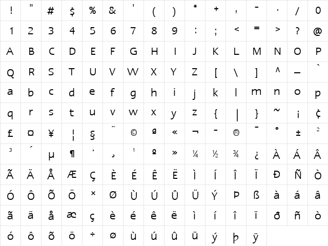 LTErgo Regular  glyph index
