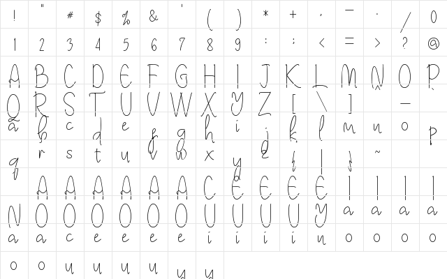 Kimberly Note Regular  glyph index