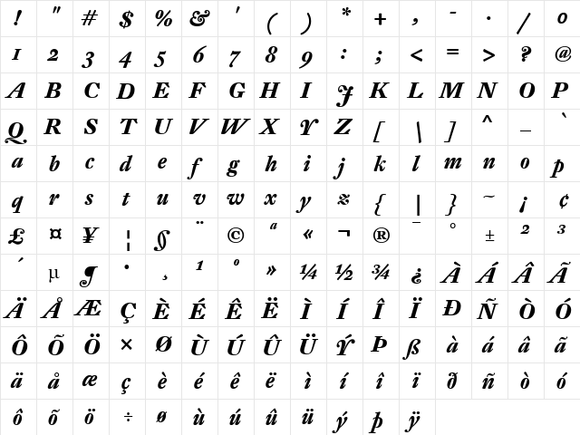 DTL Fleischmann Regular  glyph index