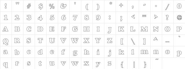 Alexuss Heavy Hollow Regular  glyph index