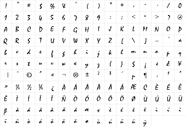 Mystical Plain  glyph index
