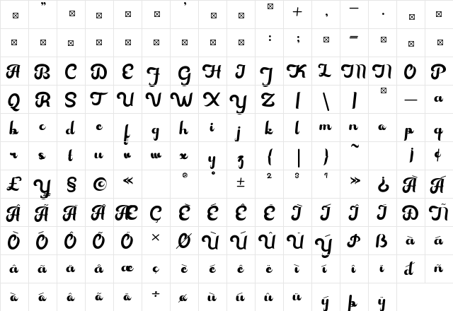 Hovalik Regular  glyph index