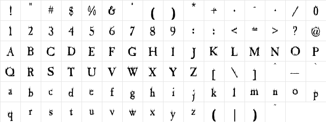 Burning Ashes Regular  glyph index