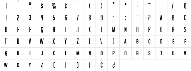 SF Movie Poster Bold  glyph index