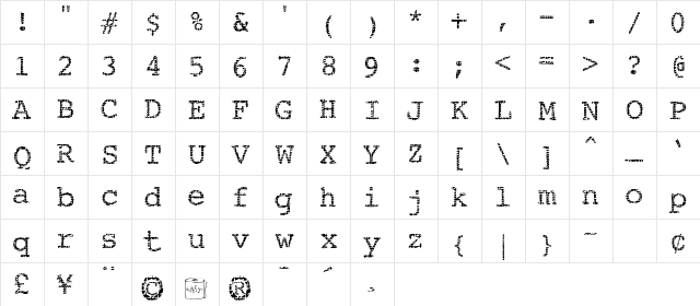 Buttzilla Regular  glyph index