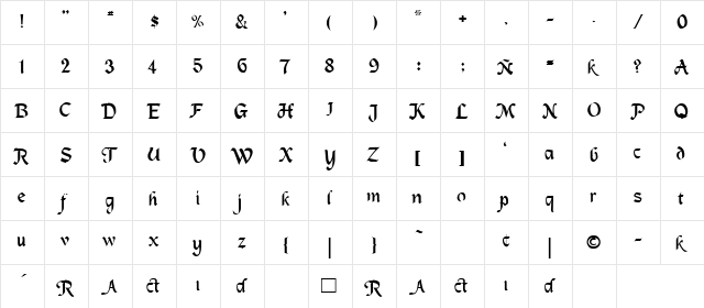 MAGNETA Regular  glyph index