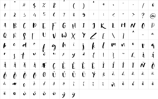 Zeitgeist Regular Demo  glyph index