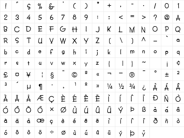 Poetry Regular  glyph index