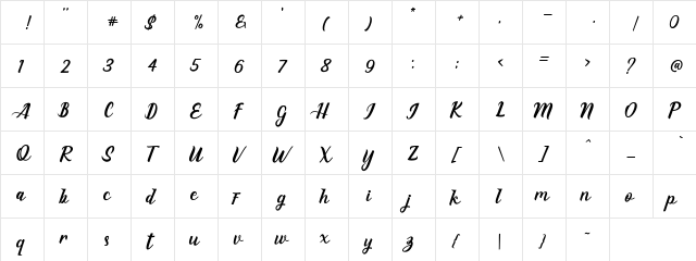 Eaglese Script Regular  glyph index