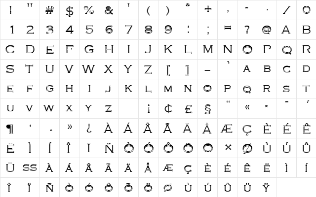 CopperplateTLigIn1 Regular  glyph index