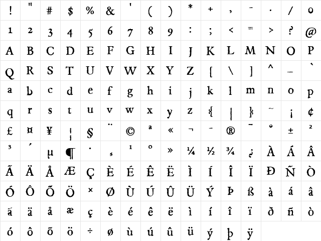 JMH Espinosa Regular  glyph index