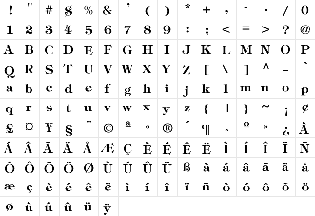 kENLEY-Bold Regular  glyph index