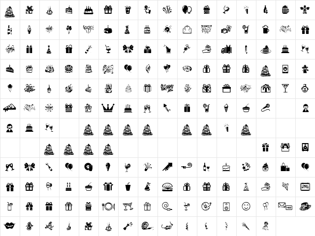 Happy Birthday Regular  glyph index