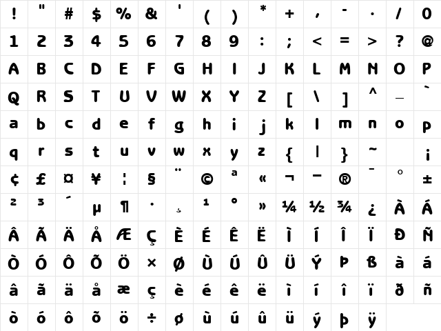 ExpressDecoGothicBlackSSK Regular  glyph index