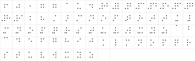 BrailleSH Regular  glyph index