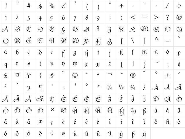 DucDeBerry LT Regular  glyph index