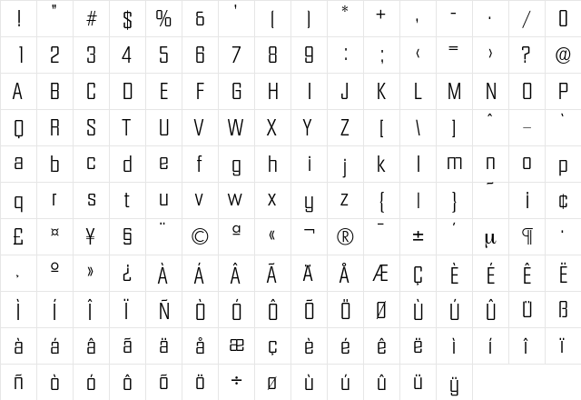 Diamante-Light Regular  glyph index