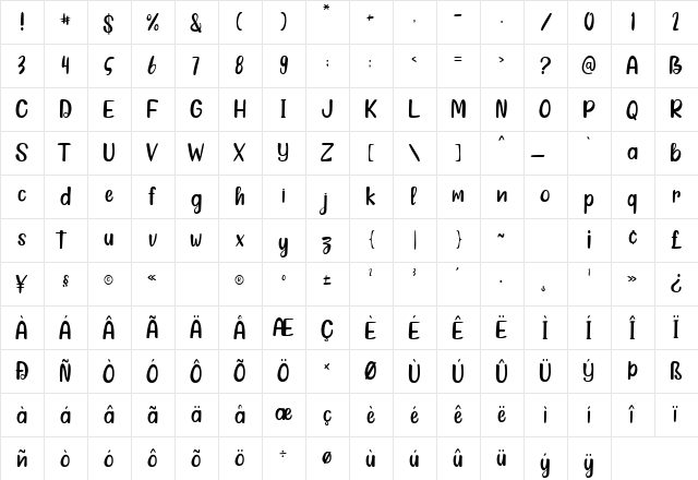 Summerbee Regular  glyph index
