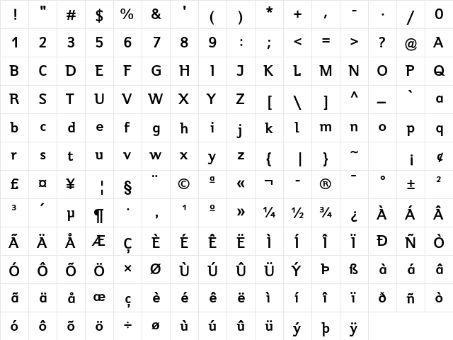 Jeunesse Std Bold  glyph index