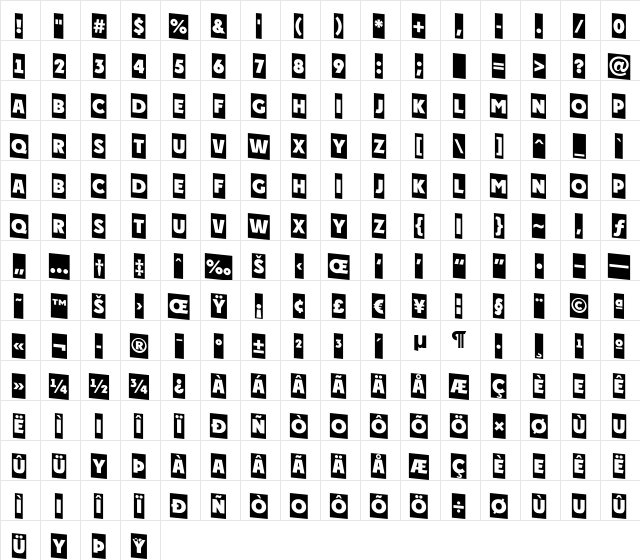 a_PlakatCmDn Regular  glyph index