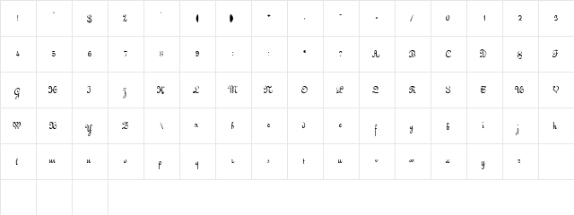 QuickScript Regular  glyph index