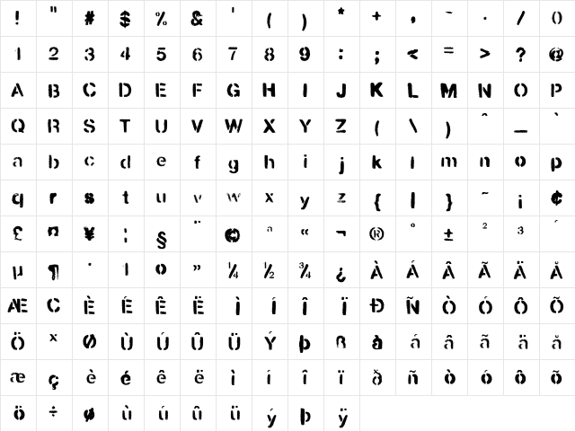 Urbana Regular  glyph index