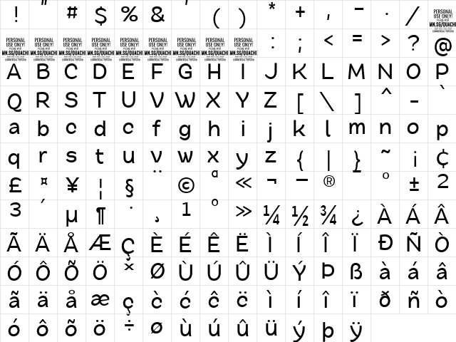 Quache Medium Condensed  glyph index