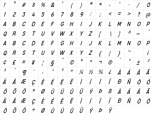 Mixolydian Titling Book Italic  glyph index