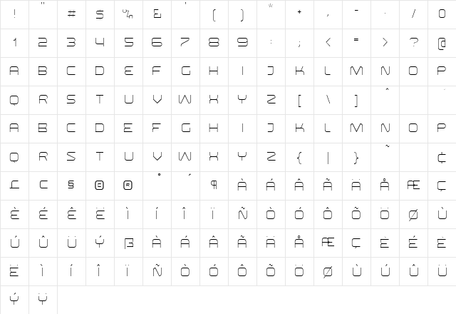 SwiszLight Regular  glyph index