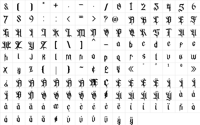 Zepplines Regular  glyph index
