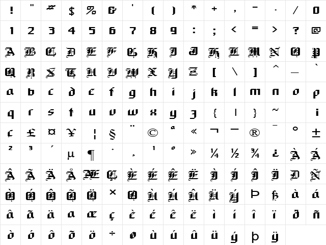 GothicExtended Normal  glyph index
