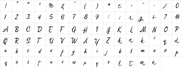A&S Signwriter Regular  glyph index