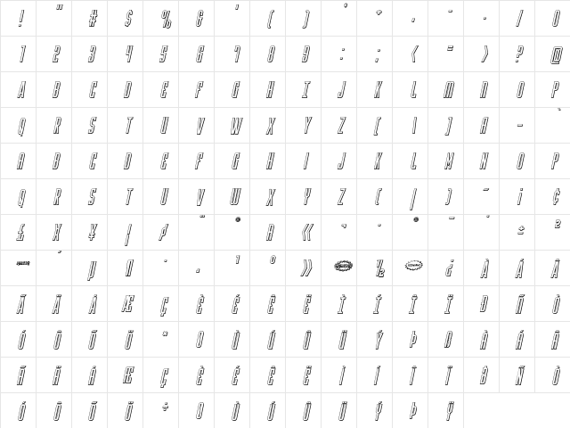 Y-Files Title 3D Italic Italic  glyph index