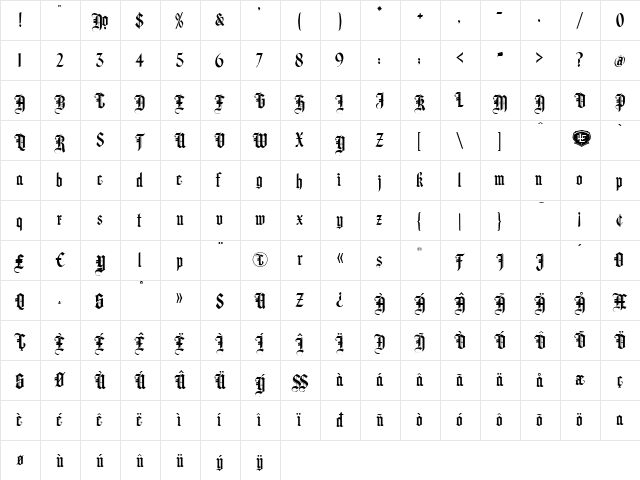 LHF Hindlewood BETA Regular  glyph index