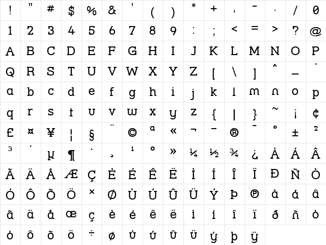Street Slab Regular  glyph index