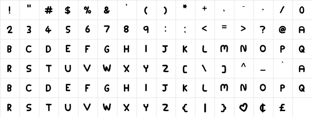 Babylove Regular  glyph index