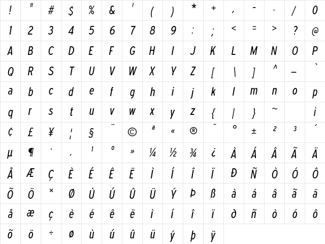 Expressway Cd Bk Italic  glyph index