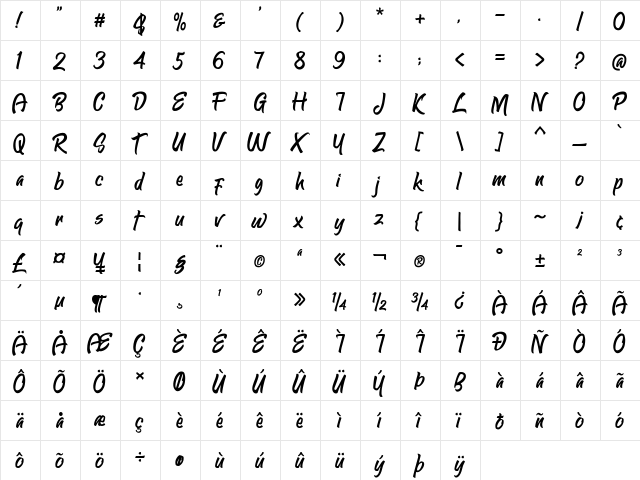 Stasiun Regular  glyph index