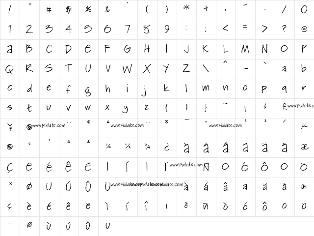 Kemie Normal  glyph index