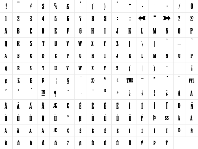 Council Regular  glyph index