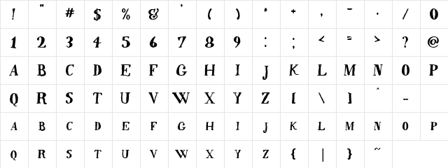 Quincy Bold  glyph index