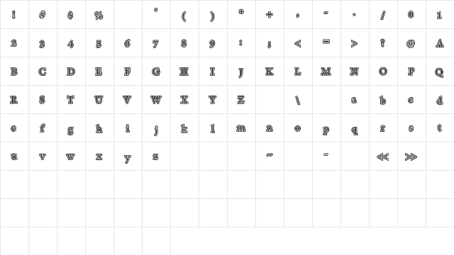 TotalyOutline Medium  glyph index