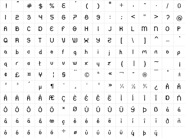 Morgana Regular  glyph index